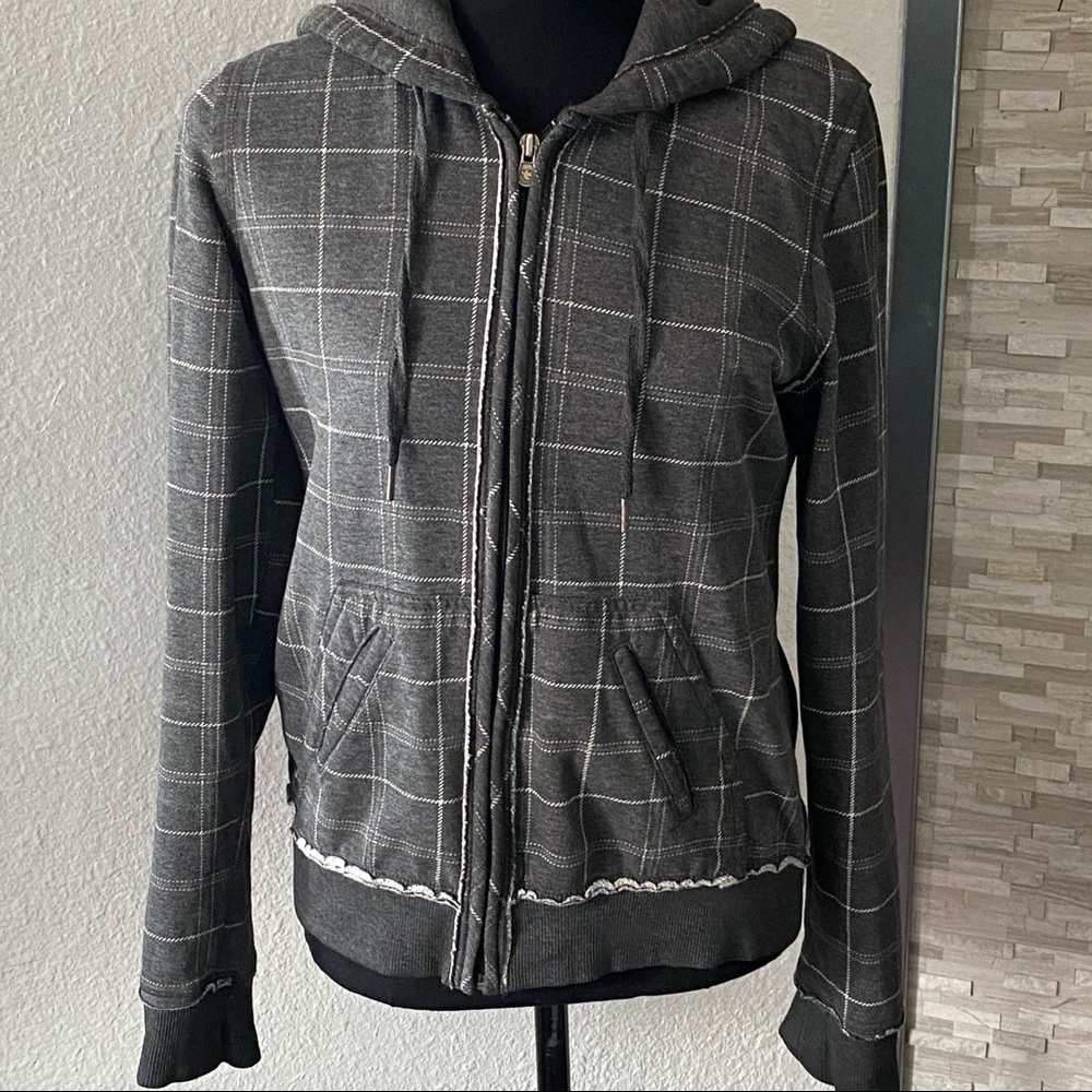 Bluenotes Zip front gray checked hoodie jacket Size Large